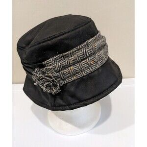 Mucros Weavers Irish Kate Hat Black Waxed Cotton Tweed Downton Abbey Style Med
